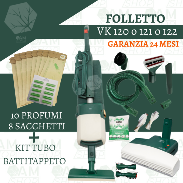 Folletto VK120/121/122 + Battitappeto ET340 + Tubo \u0026 Accessori -  AMshopfolletto.it